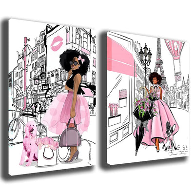 Black Girl African American Wall Art Decor Women Pink And Grey Abstract Canvas Paintings Pictures Posters Prints Bathroom Artwork For Wall Bedroom frameless (pink wall art 16x24in (40x60cm))