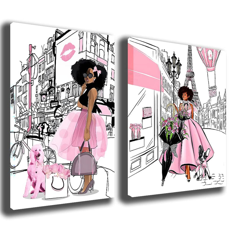Black Girl African American Wall Art Decor Women Pink And Grey Abstract Canvas Paintings Pictures Posters Prints Bathroom Artwork For Wall Bedroom frameless (pink wall art 16x24in (40x60cm))