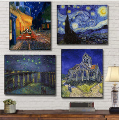 Vincent Van Gogh Canvas Wall Art - Starry Night Over The Rhone - Cafe Terrace At Night Paintings Classic Artwork Pictures Poster Prints for Bathroom Living Room Office Decor