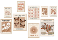 KONGSY Beige Wall Art Prints Set of 9 Abstract Matisse Exhibition Posters Boho Art Prints Neutral Wall Decor Aesthetic Pictures Room Decor for Teen Girls Dorm Bedroom