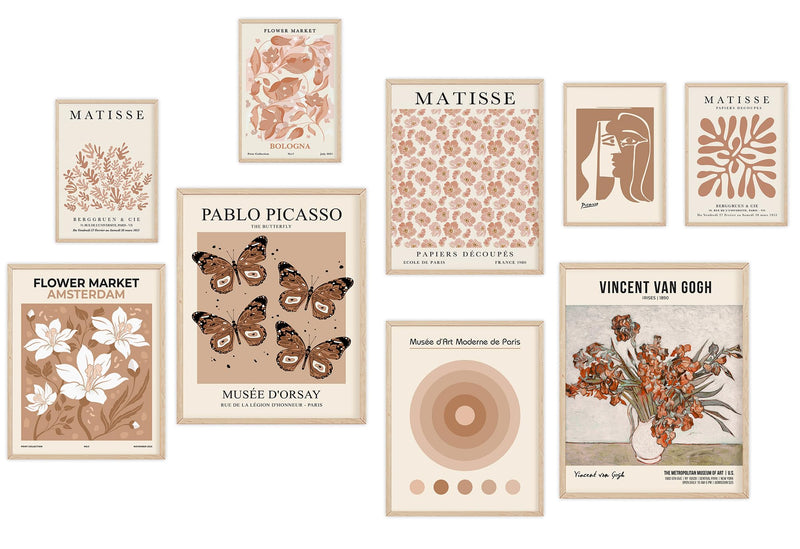 KONGSY Beige Wall Art Prints Set of 9 Abstract Matisse Exhibition Posters Boho Art Prints Neutral Wall Decor Aesthetic Pictures Room Decor for Teen Girls Dorm Bedroom