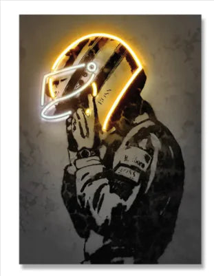 Retro Helmet Neon Canvas Art