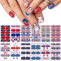 TailaiMei 12 Sheets 4th of July Nail Wraps Stickers Patriotic Nail Polish Strips Self-Adhesive Full Wraps with 2 pcs Nail Files for Independence Day American Flag DIY Nail Art Design