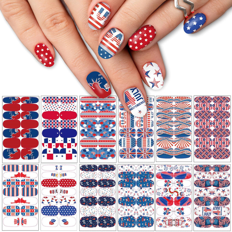 TailaiMei 12 Sheets 4th of July Nail Wraps Stickers Patriotic Nail Polish Strips Self-Adhesive Full Wraps with 2 pcs Nail Files for Independence Day American Flag DIY Nail Art Design