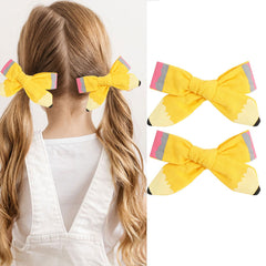 Back to School Hair Bows Clips Pencil Cotton Hair Clips for Girls Yellow Pencil Bows Alligator Clip Cute Fashion Headwear Hair Accessories 2pcs (yellow)…