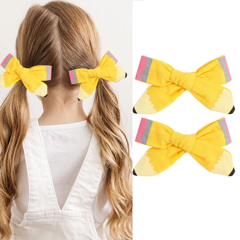 Back to School Hair Bows Clips Pencil Cotton Hair Clips for Girls Yellow Pencil Bows Alligator Clip Cute Fashion Headwear Hair Accessories 2pcs (yellow)…