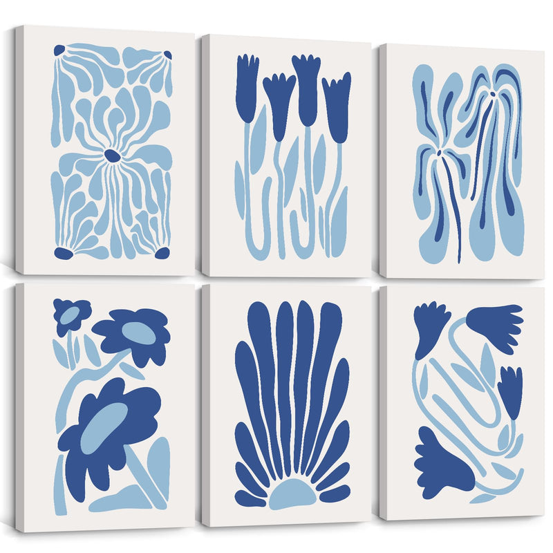 Matisse Flower Wall Art Prints Blue Abstract Wall Decor Aesthetic Matisse Canvas Wall Art Picasso Gallery Posters Matisse Preppy Pictures Flower Paintings for Bathroom 8x10 Inch Set of 6 Ready to Hang
