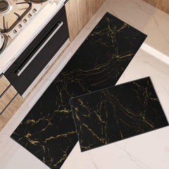 ArtSocket Kitchen Rugs and Mats Non Skid Washable Set of 2 Marble Black Abstract Kitchen Runner Rug Marble Golden Gold Kitchen Floor Mat Under Sink Mat Throw Rug for Kitchen Doormat