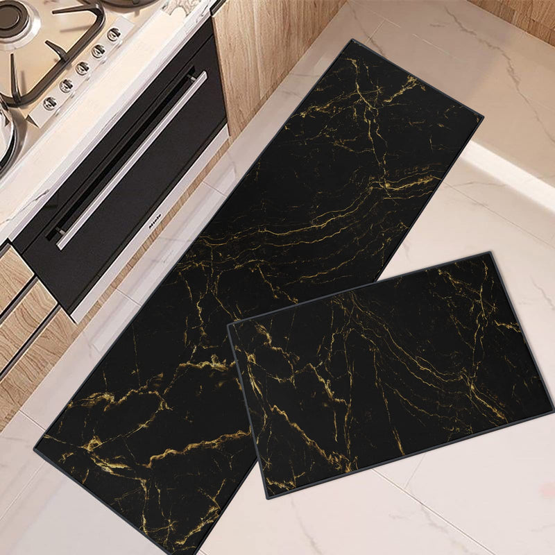 ArtSocket Kitchen Rugs and Mats Non Skid Washable Set of 2 Marble Black Abstract Kitchen Runner Rug Marble Golden Gold Kitchen Floor Mat Under Sink Mat Throw Rug for Kitchen Doormat