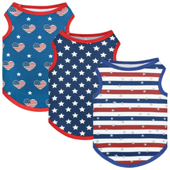Vehomy 3Pack 4th of July Dog Shirt Clothes American Flag Dog Sleeveless Shirt Stars & Stripes Puppy Tank Top Independence Day Patriotic Dog Vest Shirt Outfit Costume for Small Medium Dogs Cats XS
