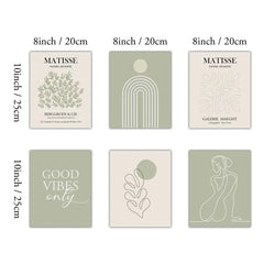 6pcs Sage Green Matisse Wall Art Prints for Aesthetic Room