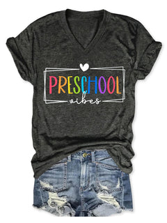 Preschool Teacher Shirt for Women Teacher Back to School T-Shirt Funny Letter Printed Tees Casual Short Sleeve Tops Deep Grey