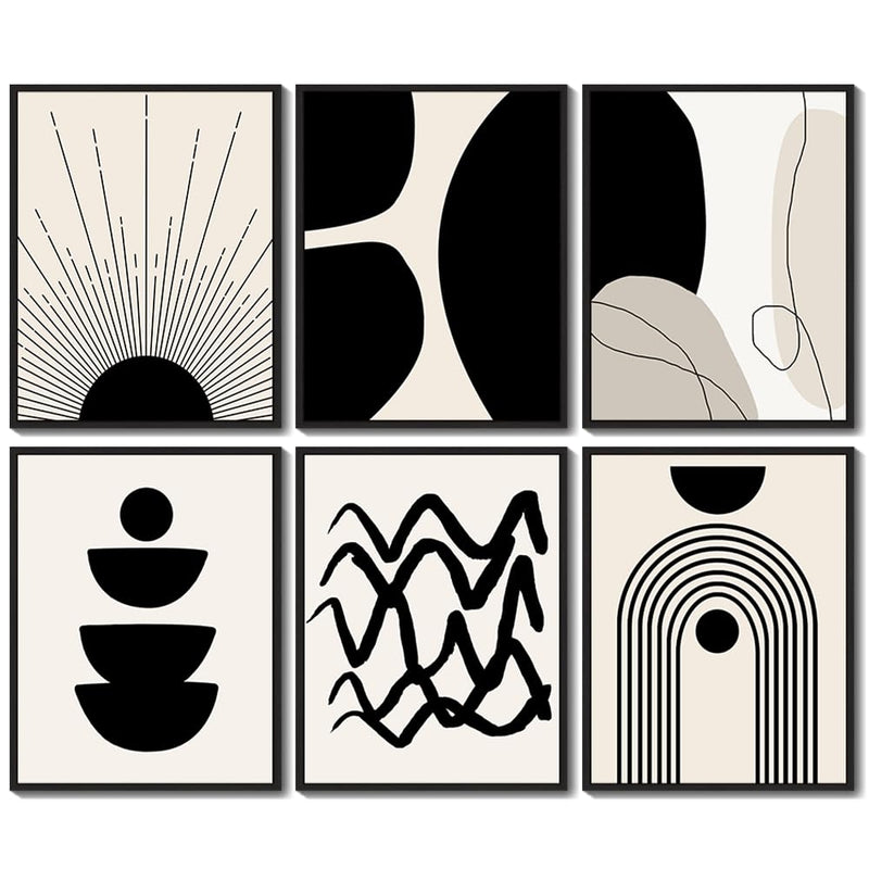 Drsoum Abstract Boho Wall Art Minimalist Geometric Framed Boho Room Decor Black Line Art Canvas Painting Mid Century Modern Prints Bohemian Posters for Living Room Bedroom 11x14in - Black Framed