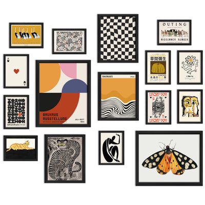 ANERZA 16 PCS Framed Eclectic Wall Art Decor Modern Maximalist Wall Prints for Bedroom Gallery Wall Frame Set Bauhaus Posters for Living Room Aesthetic Wall Collage Kit Funky Dorm Home Decor