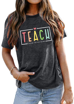 Teacher Shirt Women Teach Them to Be Kind T Shirt Teach Kindness Tshirt Back to School Shirt Short Sleeve Tee Tops Dark Gray