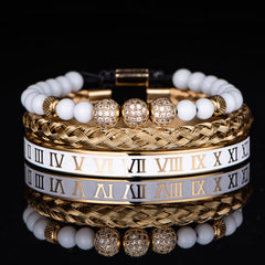 Stainless Steel Bracelet with Roman Numerals Crown