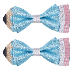 Back To School Pencil Hair Bow Clips Sparkly First Day of School Hair Clip Leather Pencil Hair Bow Graduation and School Season Hair Accessories for Girls Blue