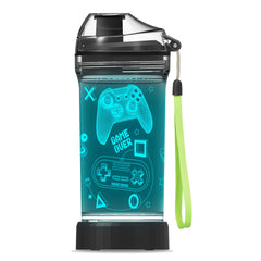 OkiyiD Kids Water Bottle with Video Game Design 3D Glowing LED Light-Tritan BPA FreePerfect for Back-to-School Season Girls Boys Kids Holiday Camping Picnic Gifts - 14 oz Travel Mug