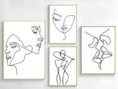 Nordic Minimalist Line Art Nude Woman Canvas Prints