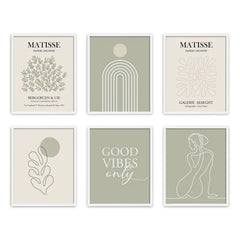 6pcs Sage Green Matisse Wall Art Prints for Aesthetic Room