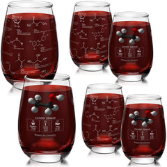 Yungyan Chemistry Wine Glasses Stemless Wine Glasses 15 Oz Chemistry Gifts Glassware Etched with Wine Chemistry Molecules Thick Wine Tumblers Pharmacy Chemistry Science Lovers Gifts(6 Pcs)