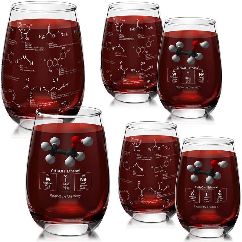 Yungyan Chemistry Wine Glasses Stemless Wine Glasses 15 Oz Chemistry Gifts Glassware Etched with Wine Chemistry Molecules Thick Wine Tumblers Pharmacy Chemistry Science Lovers Gifts(6 Pcs)