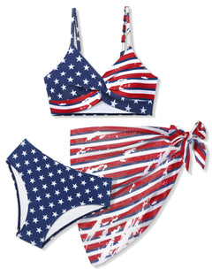 Girls Swimsuits Size 10-12 Girls 4th of July Swimsuit American Flag Twist Cross Bathing Suit with Cover Up Skirt for Teen Girls