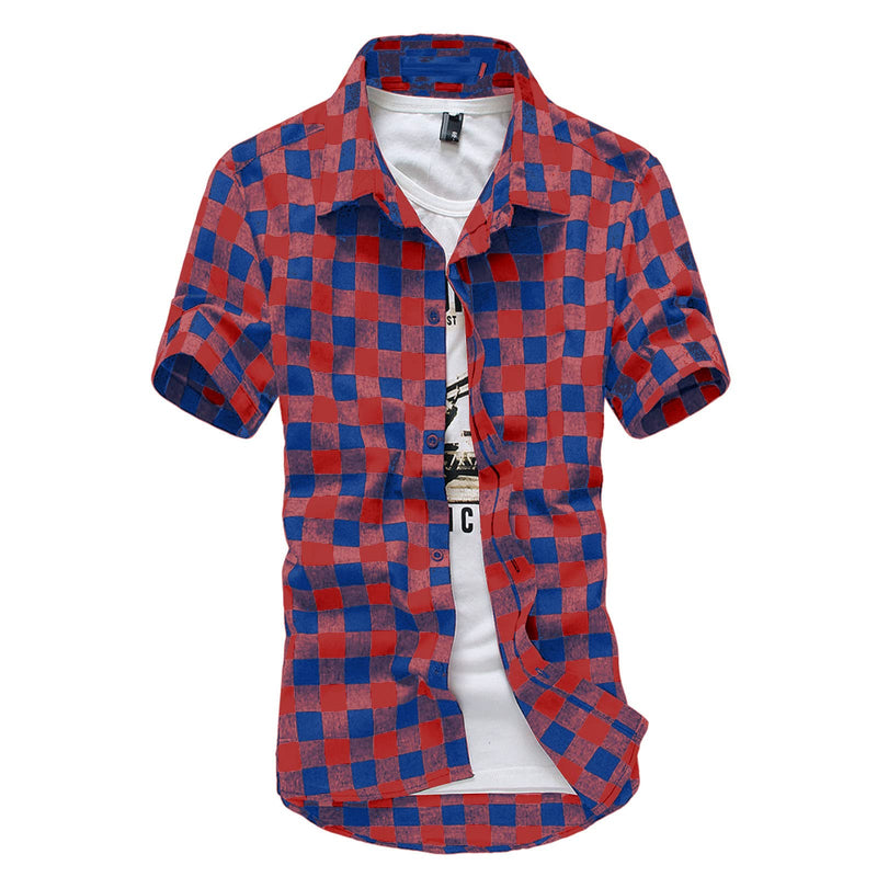 Mens Short Sleeve Flannel Camp Shirts Casual Button Down Plaid Designer Shirts 4th of July Camisas de Hombre(Watermelon Red3X-Large)