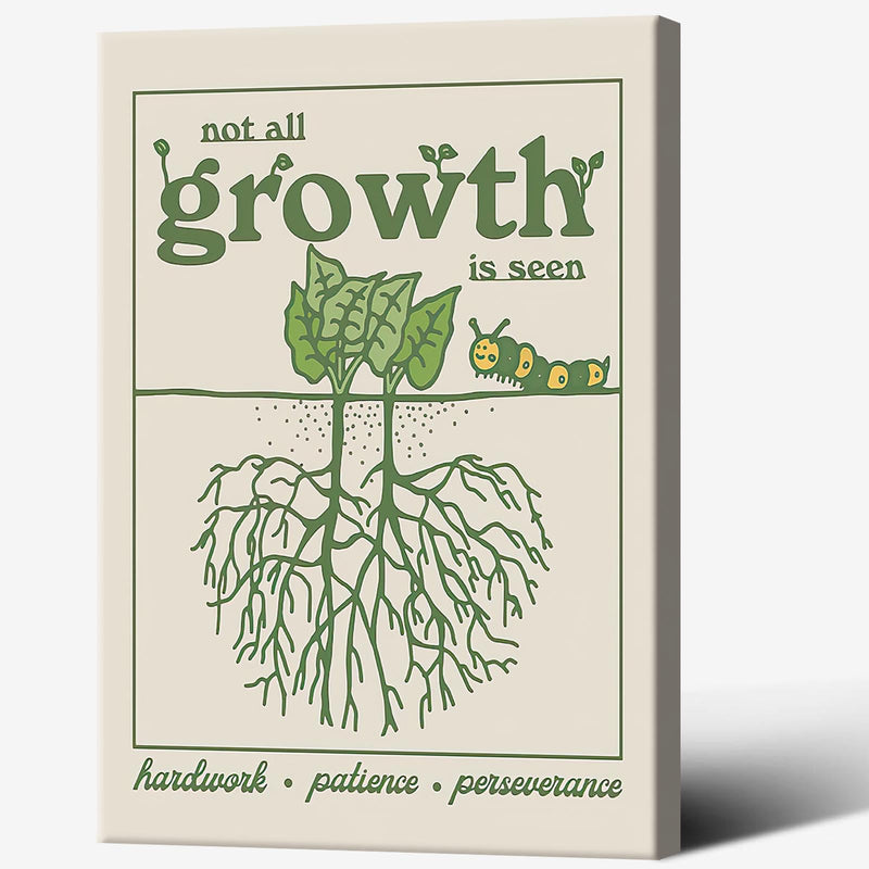 Vintage Green Plant Root Poster Wall Art Not All Growth Is Seen Inspirational Quotes Aesthetic Art Prints Flower Market Preppy Decor Green Room Poster Living Room Farmhouse Decor 20x30inch Framed