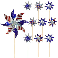 HOOSUN 4th of July Decorations Reflective Pinwheels10 Pack Patriotic Decor Red White and Blue Windmills Wind Spinners for Yard and GardenIndependence DayKidsBird Scare Devices Outdoor