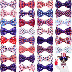 Sumind 30 Pcs 4th of July Dog Bows Ties Patriotic Collar Star Bows Bow Ties Attachment with Elastic Bands Independence Day Dog Collar Detachable Charms for Dogs Pet Collar Accessories