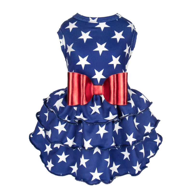 Fitwarm Star Tiered Ruffle Dog Dress 4th of July Dog Clothes for Small Dogs Girl Patriotic Dog Summer Dress Pet Outfit Royal Blue Red White Small