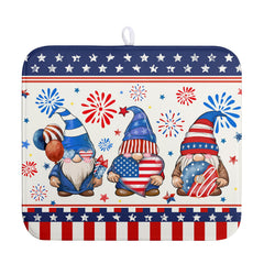 Wnoesat 4th of July Patriotic Gnome Drying Mat 16x18 Inch American Memorial Day Independence Day Microfiber Dish Drainer Mats Super Absorbent Dish Rack Mat for Kitchen Counter Holiday Decor