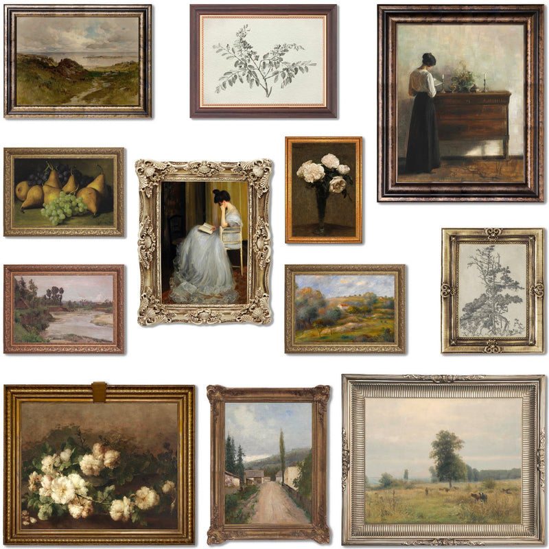 LANCHI95 12 Pcs Vintage Wall Art Decor Vintage Art Prints Vintage Posters for Room Moody gallery wall art Eclectic French Country Pictures Wall Decor for Bedroom (UNFRAMED) (Vintage 5)